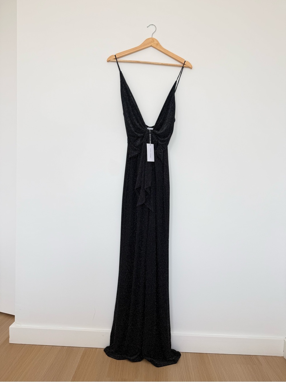 Lovers + Friends Black Sparkle Maxi Dress with Tie Front